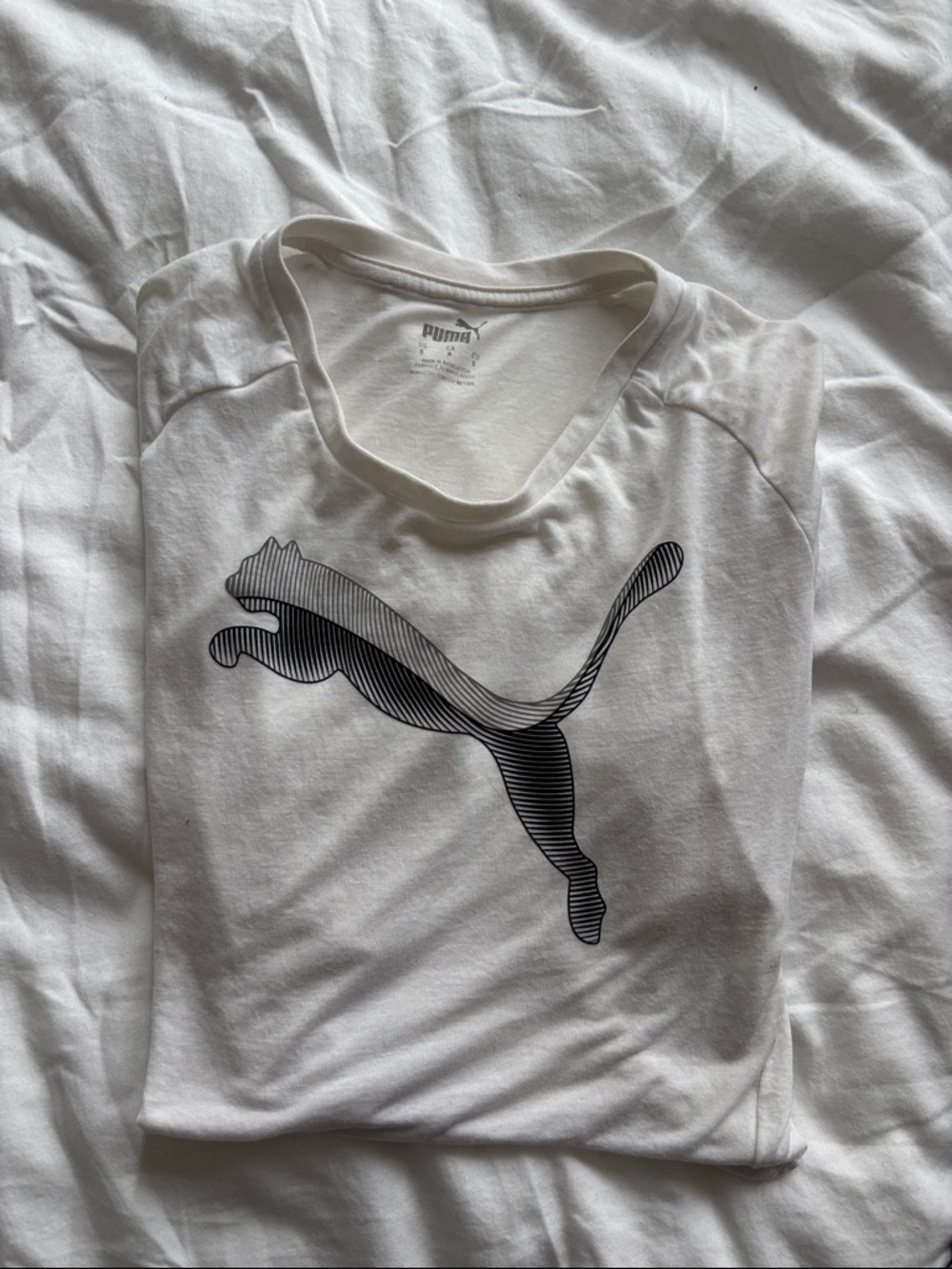 Puma White Tee with Black Striped Leaping Logo